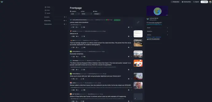 Image of the frontpage of proton.lemmy.world