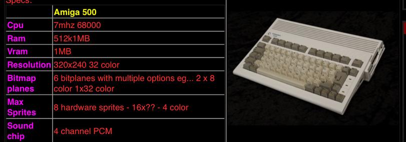 A website with a set of specs for the Amiga 500 next to a photo of what is an Amiga 600, not 500. 

(The specs are…not entirely accurate either.)