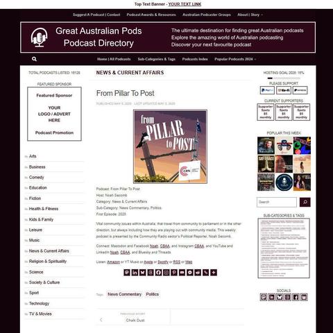 From Pillar To Post
Screenshot of the podcast listing on the Great Australian Pods website