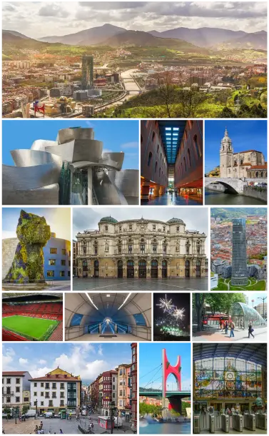 The image showcases various attractions and landmarks, primarily centered around Bilbao, Spain. You can see a panoramic view of the city, the Guggenheim Museum, modern architecture, historical buildings, and scenic views of both urban and natural landscapes. Additionally, there are images of sports venues, cultural events, and important bridges, highlighting the city's rich cultural heritage and vibrant atmosphere.

Image Credits: Wikimedia / Tommie Hansen, Ardfern, Tomas Fano, 0Igor González Martín, Jesús Ignacio Bravo Soler, Pedro J Pacheco, Irekia/Gobierno Vasco, Euskaldunaa, Basotxerri, Eric Fischer, Tiia Monto, pictures Jettcom y Zarateman / CC BY-SA 4.0