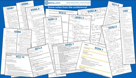 Collage of notes recorded by Skeptical Science staffer Baerbel Winkler, during sessions at the 2025 European Geosciences Union General Assembly.