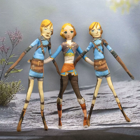 it's dolls of Link and Zelda, but... more like if you stretched their shorn skins over a distended slenderman