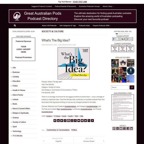 What's The Big Idea?
Screenshot of the podcast listing on the Great Australian Pods website