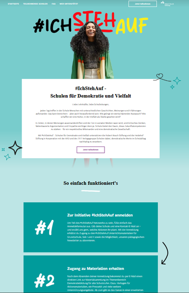 Ausschnitt der oben verlinkten Website mit #IchStehAuf - Schulen für Demokratie und Vielfalt