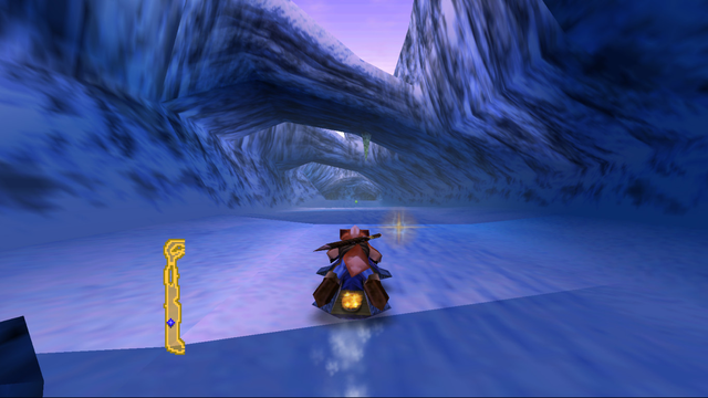 A screenshot but this time it's Fox McCloud on a hovership on a very similar game sequence to the one from the Gamecube version