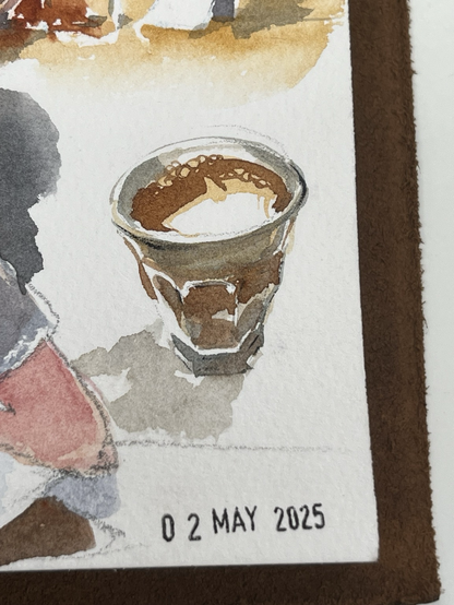 Watercolour painting of a glass cup of coffee