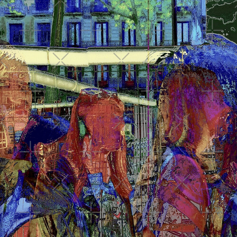 Barcelona digital edited street photography, made with the GNU Image Manipulation Program + Grid BW Color (G'MIC-Qt).