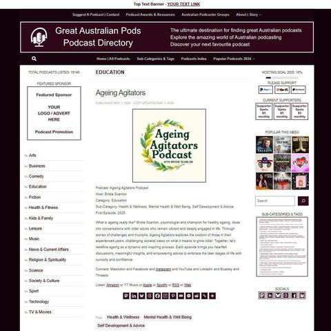 Ageing Agitators Podcast
Screenshot of the podcast listing on the Great Australian Pods website