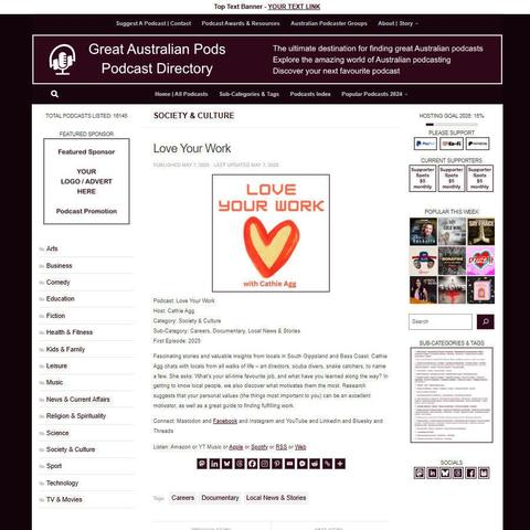 Love Your Work
Screenshot of the podcast listing on the Great Australian Pods website