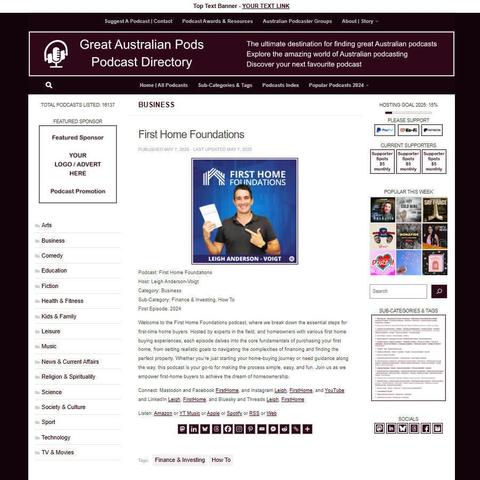 First Home Foundations
Screenshot of the podcast listing on the Great Australian Pods website