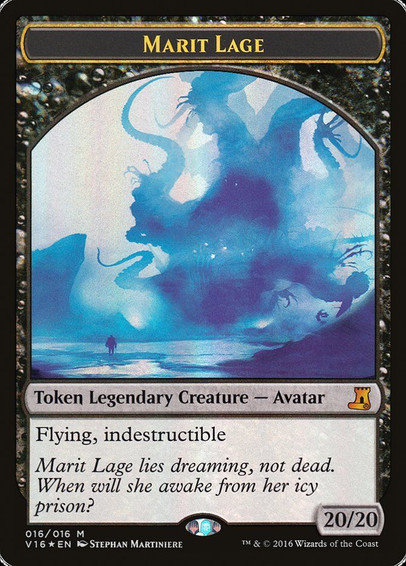 a magic card title 'marit lage'. showing a giant monster shrouded in icy mist.