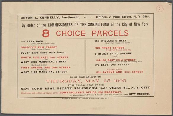 By order of the Commissioners of the Sinking Funs of the City of New York 8 Choice Parcels