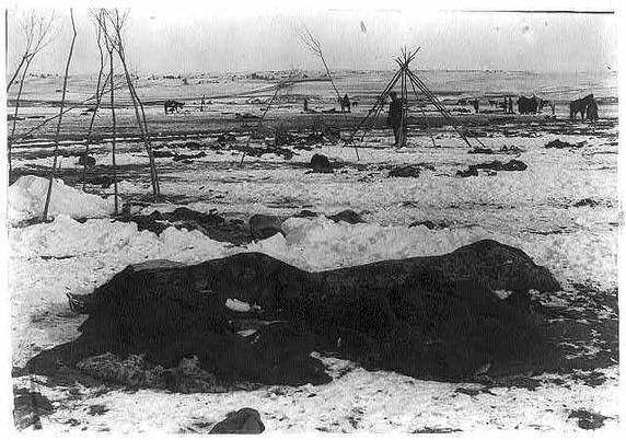 Burial of the dead after the massacre of Wounded Knee, 1890. U.S. Soldiers putting Indians in common grave; some corpses are frozen in different positions. South Dakota. By Northwestern Photo Co. - This image is available from the United States Library of Congress&#039;s Prints and Photographs divisionunder the digital ID cph.3a44690.This tag does not indicate the copyright status of the attached work. A normal copyright tag is still required. See Commons:Licensing., Public Domain, https://commons.wikimedia.org/w/index.php?curid=2193770