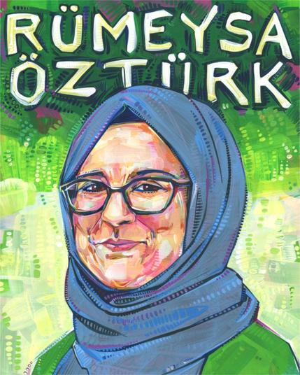 portrait of Rumeysa Ozturk, a woman wearing glasses and a hijab