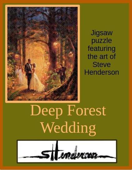 Jigsaw puzzle of an original oil painting depicting a couple dancing in the forest at night.