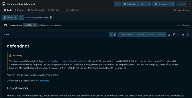Screenshot of the Repo on Codeberg
