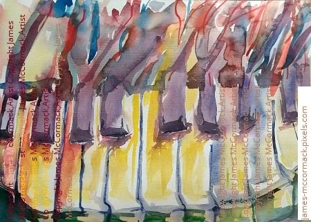 G. 
Piano Fire is a watercolour painting, initially created to have colour represent the emotion of piano music. As the flow and colour could be interpreted as flames, it was named Piano Fire.