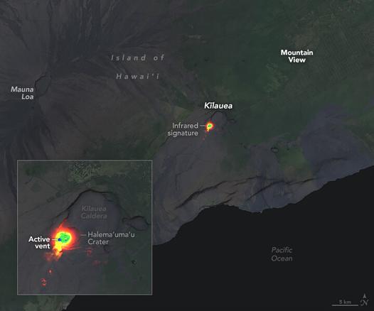 Image from satellite Landsat 9 of Hawaii's Kilauea volano on May 1, 2025