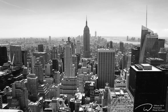 View on Manhattan from the Top of the Tock building looking over the skyscrapers with the world Trade Centre in the middle.