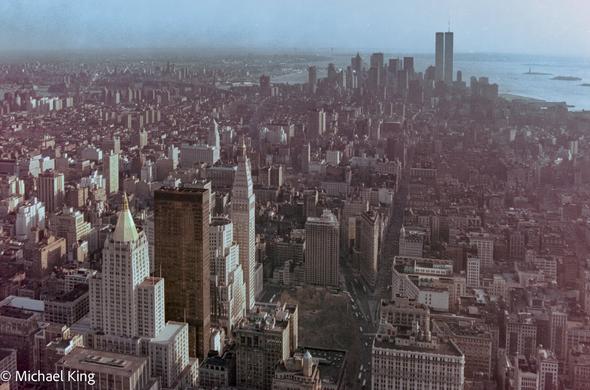A view of the New York City skyline taken from the Empire State Building in 1982