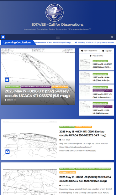 The webpage of IOTA/ES' Call for Observations of stellar occultations by asteroids.