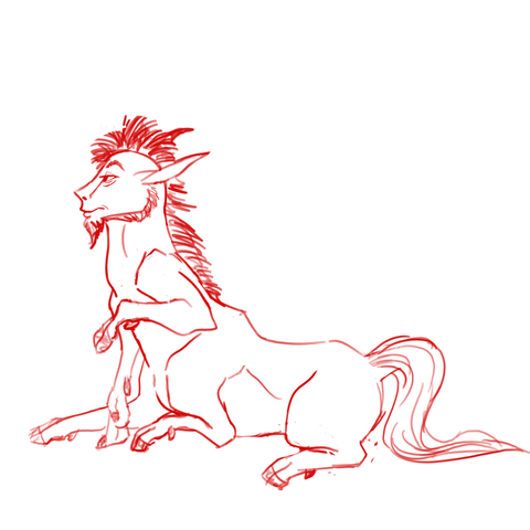 A drawing of a six limbed equine like creature.