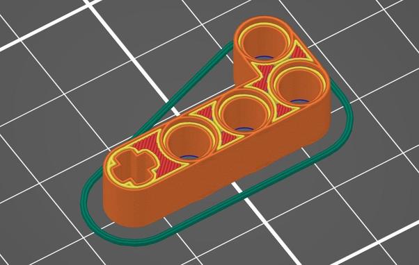 A LEGO Technic compatible construction part for 3D printing visible in the Slicer.