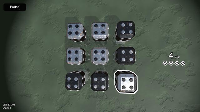 A three-by-three grid of cubes that is four moves from being solved, on screen arrows indicate the moves that can be performed to solve the grid.