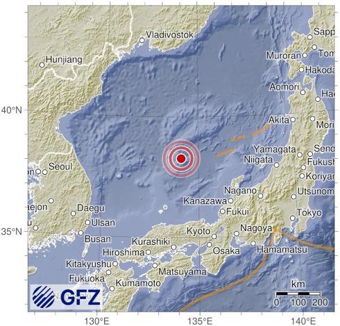 Map showing the earthquake of 2026-03-14 in Sea of Japan