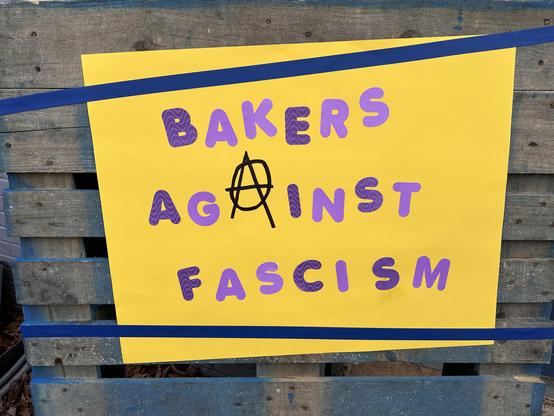 Homemade sign that says “Balers Against Fascism”