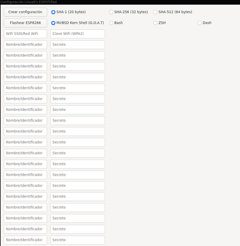 Una aplicacion hecha en GTk que contiene Botones que permiten flashear un firmware, crear configuraciones y completar entradas de texto