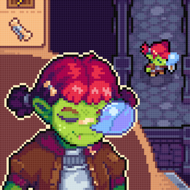 Long week, sleepy goblin. #screenshotsaturday #GoblinGirlGame #indiedev #gamemaker #pixelart
