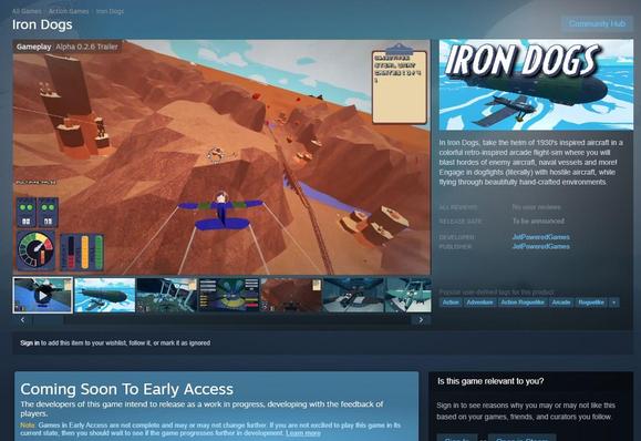 Big Saturday Update to Iron Dogs. Many tweaks, added dumb enemy aircraft, uploaded a Steam Playtest build, hit 230 wishl
