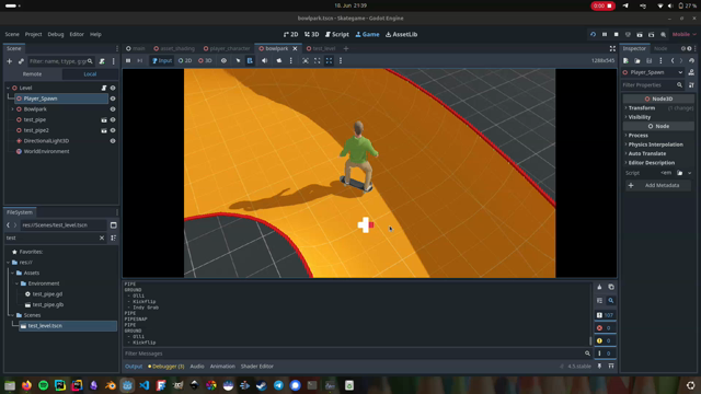 Started to implement a global gameloop for my skateboarding game. I now have proper scene loading and instancing. Everyt