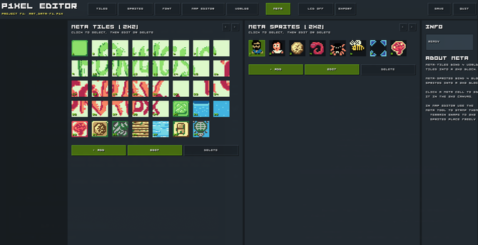 Fungus Foray DX I'm slowly migrating sprites and tiles to my latest editor version (2->3). The game engine was rewritten