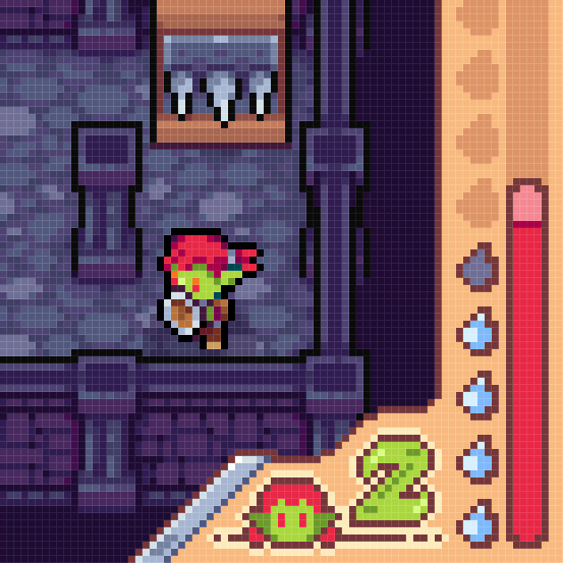 This week I finally added some animations to the spit "ammo" and life-bar HUD elements. Makes them significantly more no