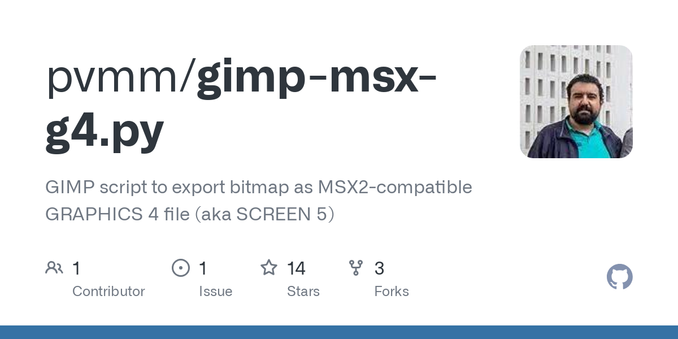 GIMP script to export bitmap as MSX2-compatible GRAPHICS 4 file (aka SCREEN 5) - pvmm/gimp-msx-g4.py
