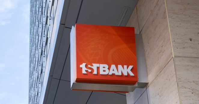Denver, Colorado, USA - May 17, 2023: FirstBank logo sign on the building. Denver, Colorado, USA. 