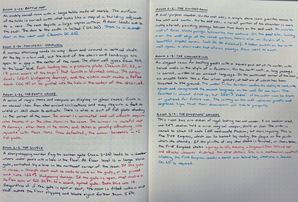 Written descriptions of rooms 1-29 to 2-4