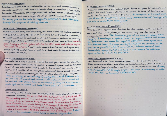 Written descriptions of rooms 5-21 to 5-27