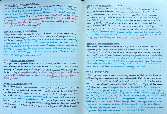 Written descriptions of rooms 5-28 to 6-3