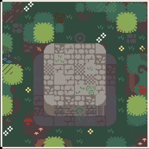 arena in a forest scene - playscii artwork with a tiled aesthetic