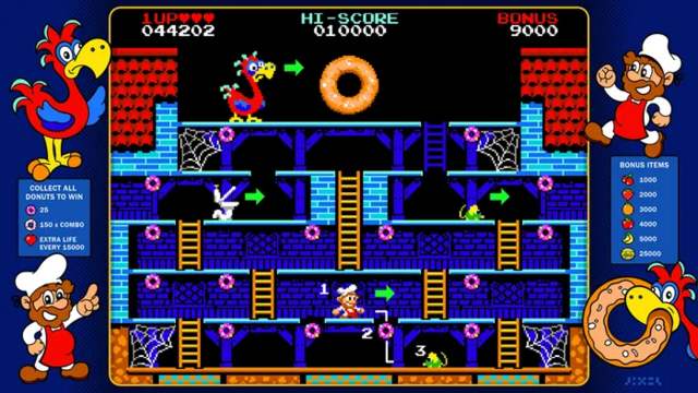 A screenshot from the article linked above, showing the starting state of the first level of "Donut Dodo", annotated to illustrate the game's "tutorial". Once the level starts, the player will automatically move to the right, fall through a gap and collect a donut, only to then die to a rat patrolling down there. This teaches the player how to move (falling down ledges and climbing ladders), how to score points (by collecting donuts) and what to avoid (moving enemies like the rat) right away in…