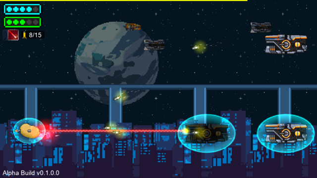 A WIP screenshot of Potatostrike.

It showcases the Potatostrike fighting a group of new enemies, Destroyers. These large ships have extremely thick shields, and launch heat seeking missiles.

However, their hull armor is thin, and they're filled with missiles. A few direct hits will usually cause them to explode violently.