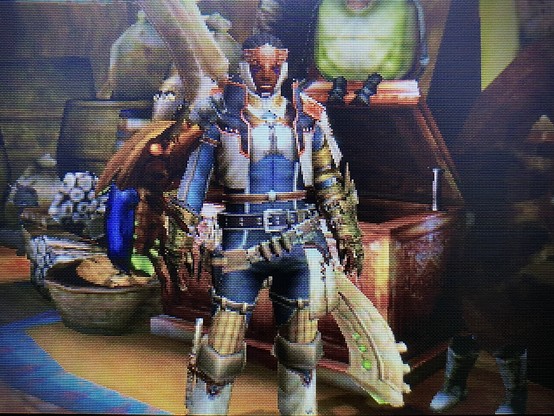 Hunter with derring armor, konchu gauntlets, and bone staff