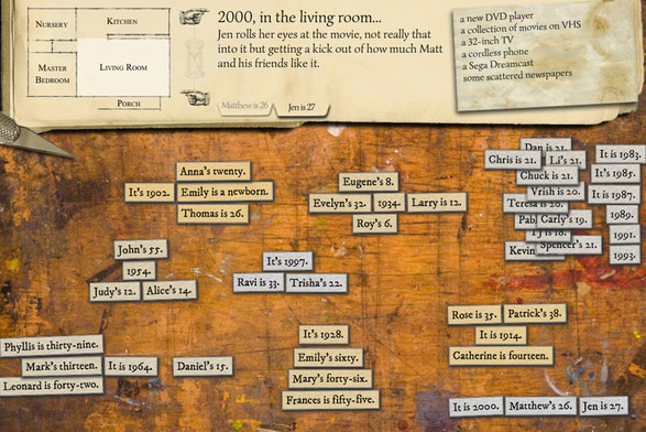 A sceenshot showing the whole interface of 18 Cadence, that lets you browse a history and drag sentences from it onto a workbench.