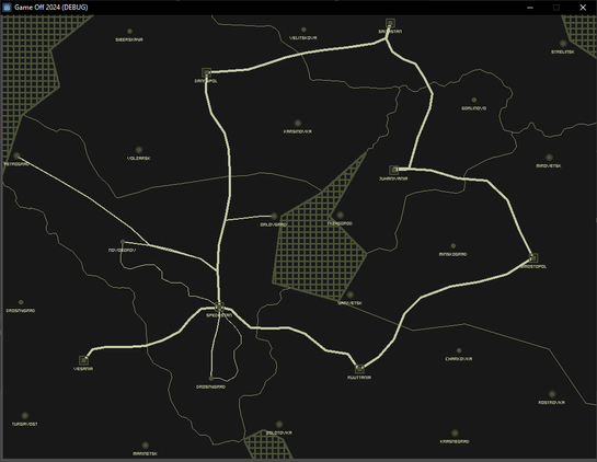 Fictional map with cities and roads