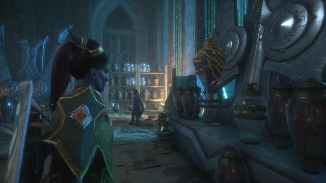 Player character staying in the Ossuary before the phylactery with Lucanis’s blood, thinking if it’s a good idea to destroy it