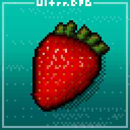 Pixel art of a strawberry.