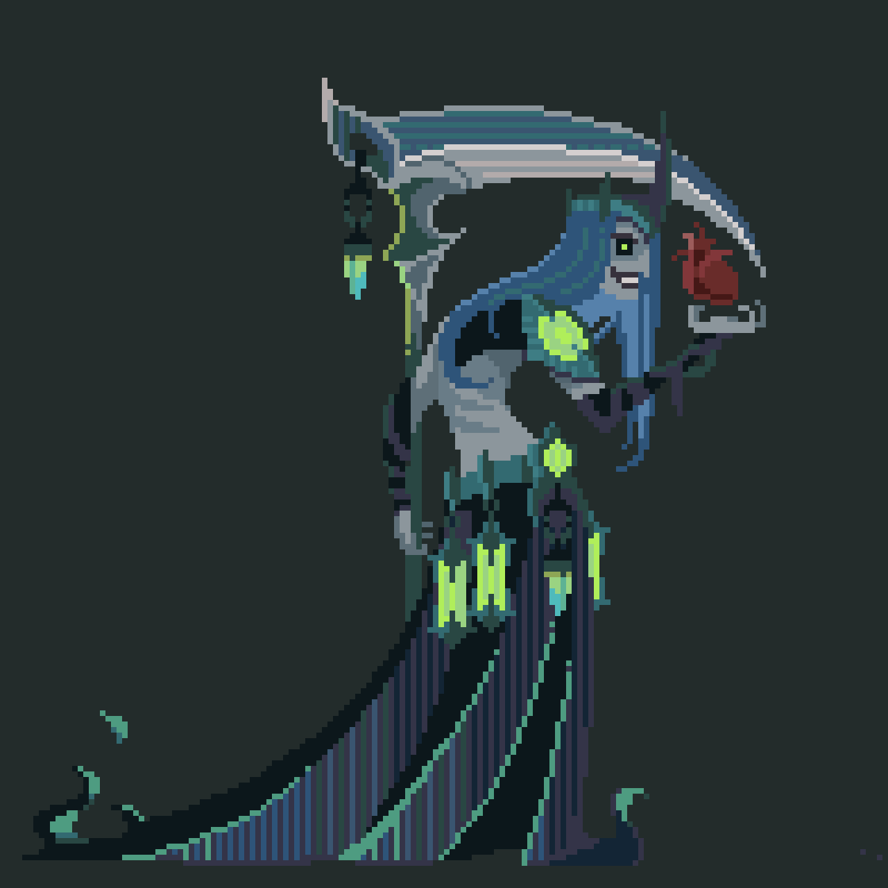 A pixel art fanart of Niru from the Graveborn faction, a character from the mobile game AFK Arena.